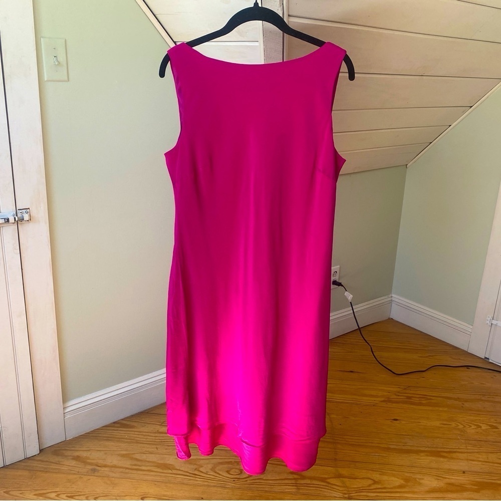 Silk Evan Picone Cocktail Dress Fuchsia Pink Drape Back Layered Skirt Sz 14 VTG - Picture 2 of 16